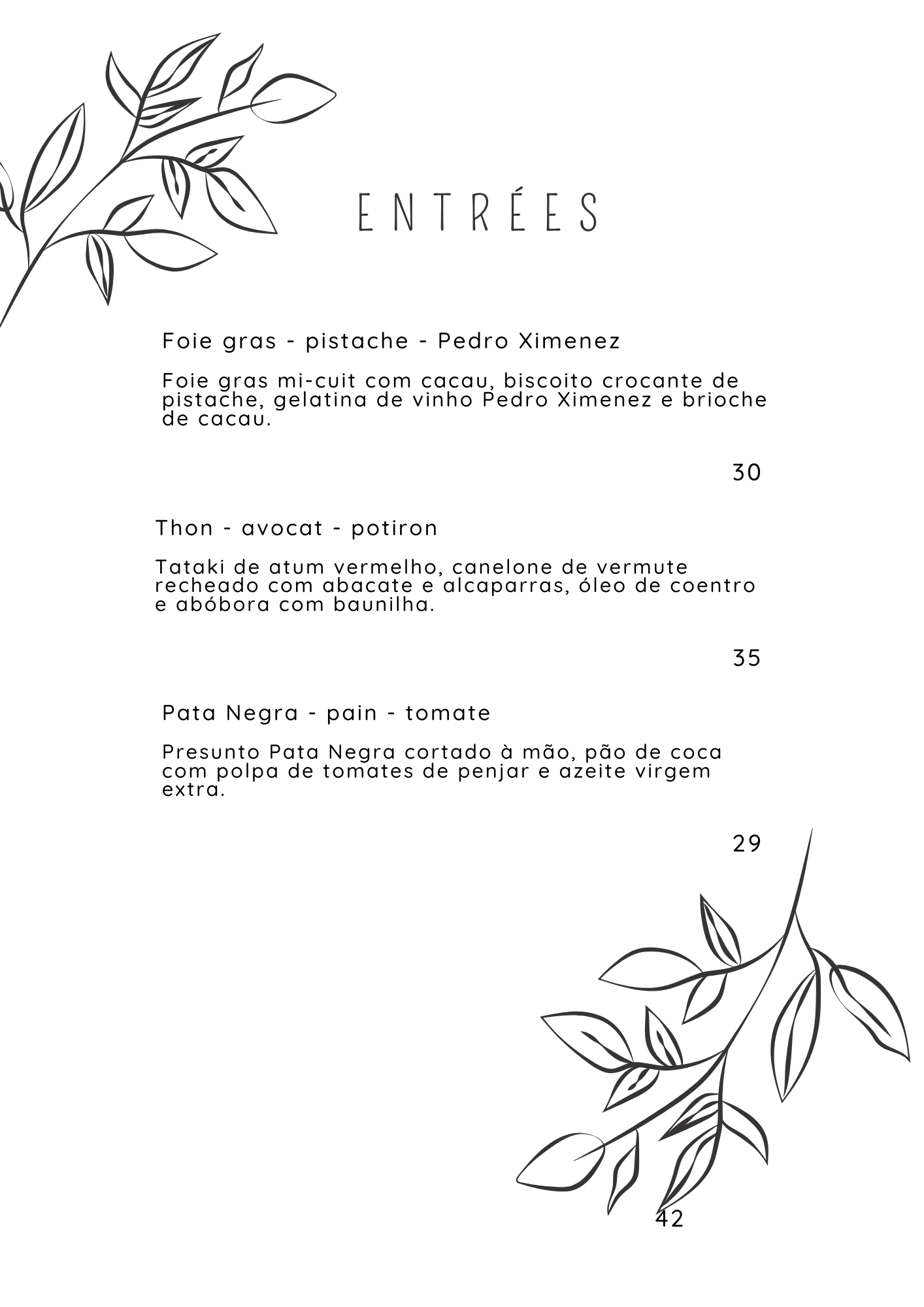 Menu de entradas