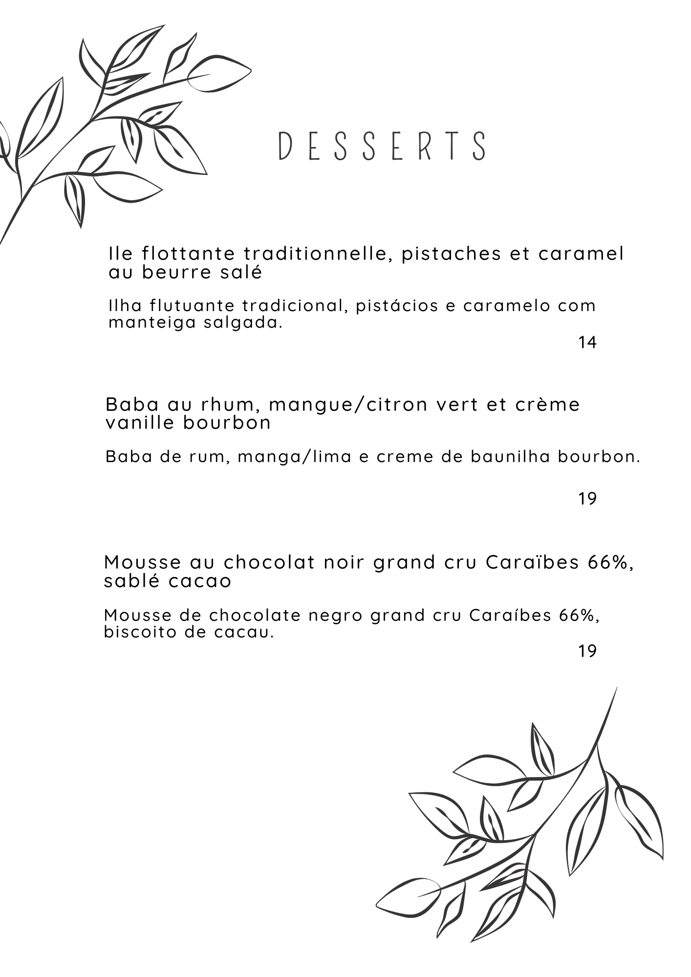 Menu de sobremesas