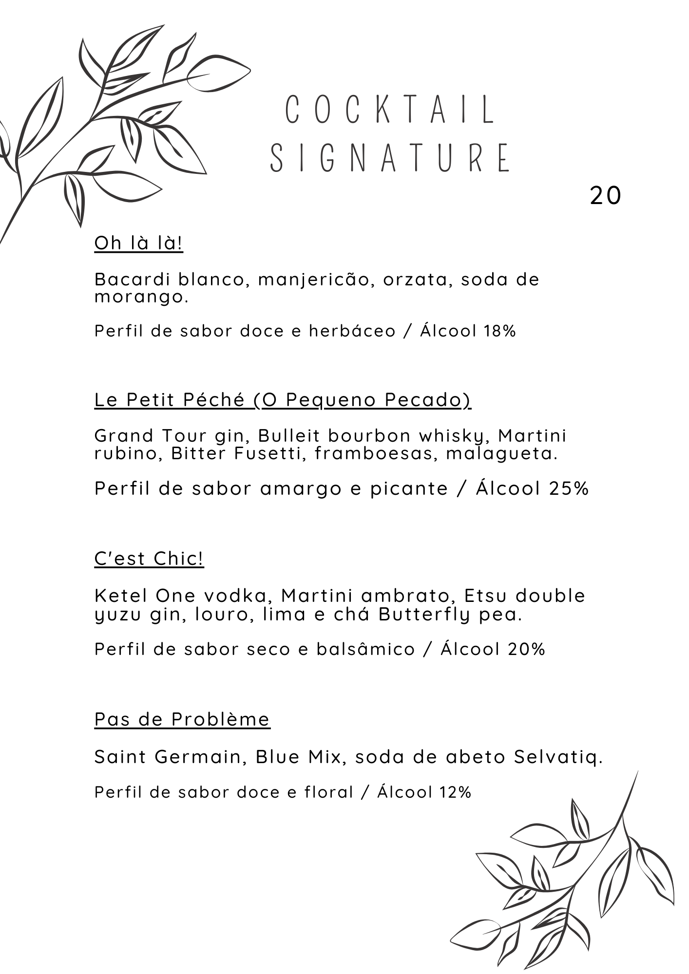Menu de cocktails